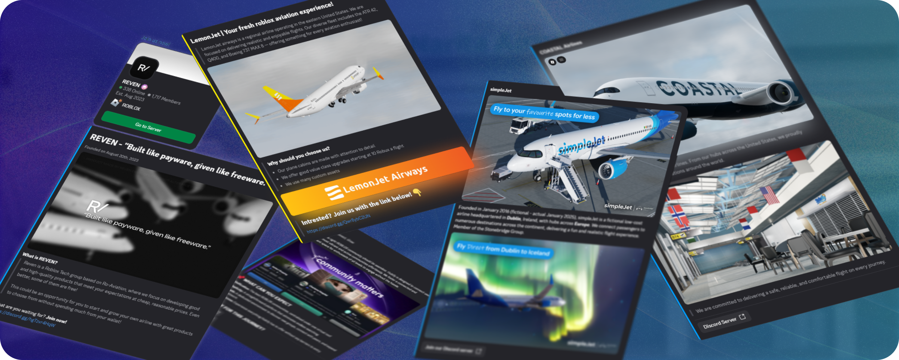 Examples of Discord advertisements created with AeroNexus Embeds