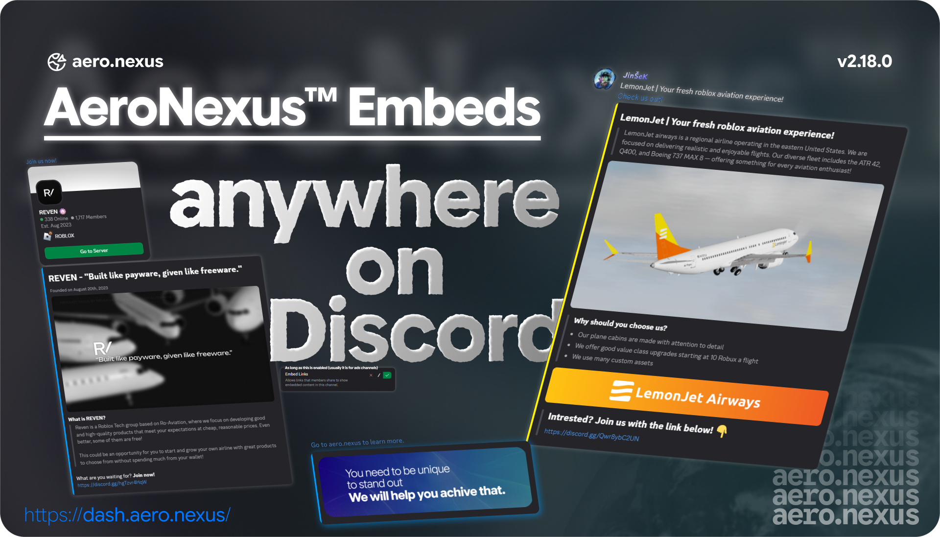 Custom AeroNexus Embeds displayed in Discord in version 2.18.0